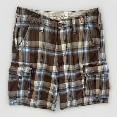 Pantalones Cortos Carga Abercrombie & Fitch Para Hombre W30 Marrón Cuadros Pesados A&F Y2K De Colección Foto 1 de 4