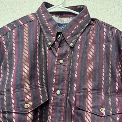 Wrangler Cowboy Striped Purple Brushpopper X-Long Tail Shirt Size 16 1/2-34 - Image 1 of 4