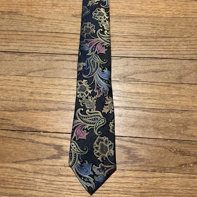 Corbata XMI Platino Estampado Paisley Tonos Coloridos Negro Dorado Azul Texturizada Nueva Foto 1 de 4