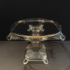 Vtg EAPG Adams & Company Square Panes Post 1882 Cake Stand Plate Pedestal Glass - Picture 1 of 8
