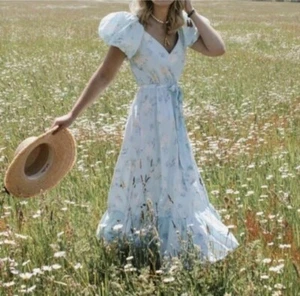 LOVESHACKFANCY X Target Estelle blau Blumen Puffärmel romantisches Kleid Größe 14 - Bild 1 von 19