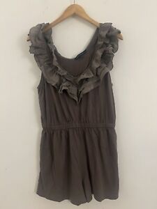French Connection Playsuit Grey Ruffles With Pockets - Size 16 Elasticated Waist