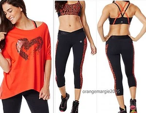 ZUMBA 3 Pc.Set! Z-Bra Top+Off the Shoulder Tee + So Bootyful Capri Leggings S M  - Picture 1 of 10