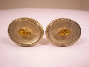 Amber Rhinestone Quality Gold Tone Vintage Cuff Links - Picture 1 of 7