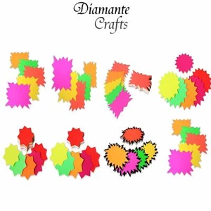 Neon Flash Cards - Fluorescent Luminous Dayglo Price Tag - Flash Star Starburst - Picture 1 of 7