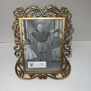 Beautiful ELSA L. INC. Art Nouveau Art Deco Metal Brass/Gold 5x7 Picture Frame - Picture 1 of 9