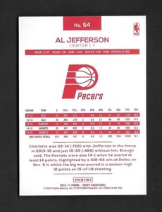 2016-17 NBA Hoops Basketball AL JEFFERSON Red Back-INDIANA PACERS- #54