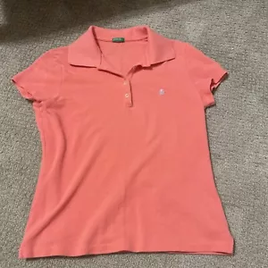 BENETTON Womens Polo Shirt UK 8 Small Pink Melon - Picture 1 of 4