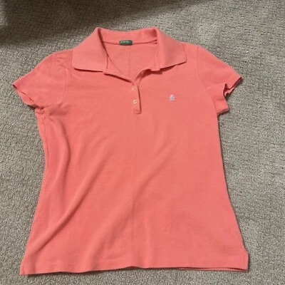 Camisa Polo Benetton Mujer Reino Unido 8 Pequeña Rosa Melón Foto 1 de 4