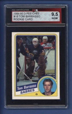 1984-85 O-Pee-Chee TOM BARRASSO (rc) #18 KSA 9.5 N-GEM-MINT Buffalo Sabres HOF - Image 1 of 2