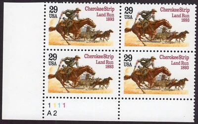 Scott #2754 Cherokee Strip Land Run Plate Block of 4 Stamps - MNH - Image 1 of 2