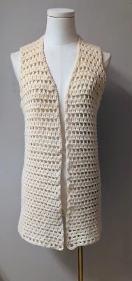 Chaleco Boho Festival Abierto Crochet Marfil Hecho a Mano Años 70 De Colección S Foto 1 de 4