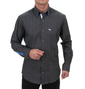 Slim Fit Button Shirt in Schwarz mit buntem Muster Freizeithemd. - Bild 1 von 7