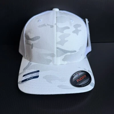 NWT Flexfit 6511 Trucker Mesh Alpine White Camo Blank Flex Fit Baseball Hat Cap - Image 1 of 4