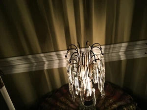 Antigua lámpara fuente Art Deco cristal ornamentado prisma mesa mesita de noche luz 121219 - Imagen 1 de 8