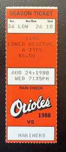 8/24/88 ORIOLES/MARINERS TICKET STUB-EDDIE MURRAY HR #329/RIPKEN STREAK - Picture 1 of 1