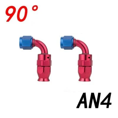 2Pcs Red Oil Fuel Line Hose End Fitting Adapters Kits 90°Degree AN4 Aluminum End - Image 1 of 4