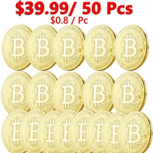 50 physische Bitcoin Gedenkmünze vergoldet Farbe Sammlung Sammlerstück - Bild 1 von 8