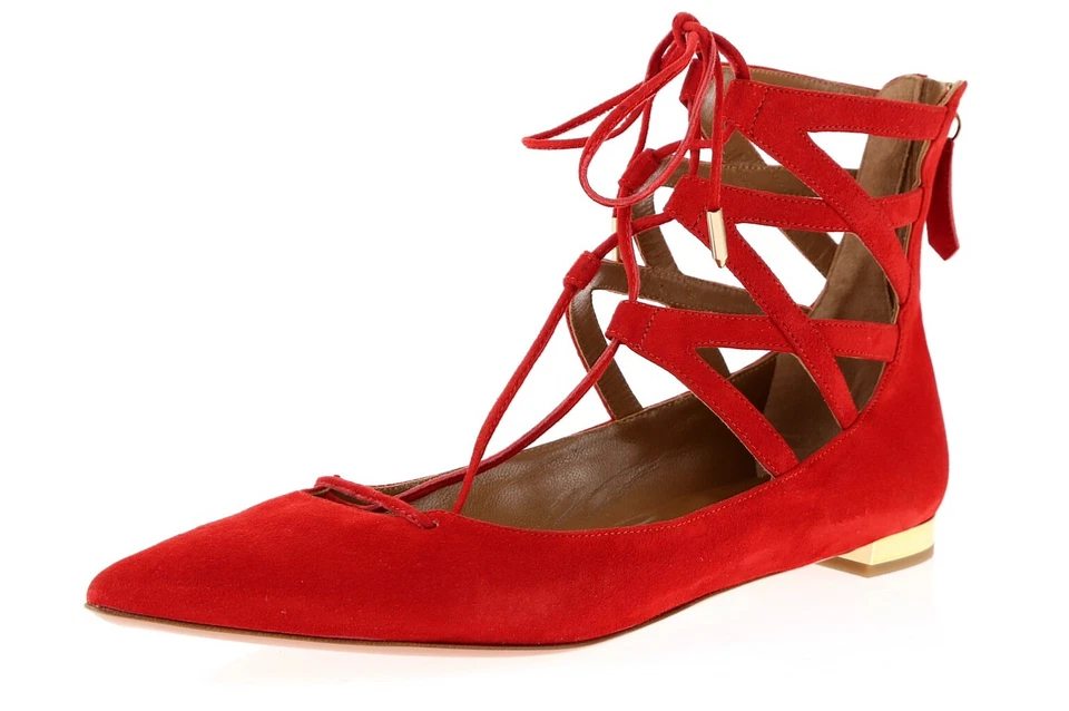 Aquazzura Lápiz Labial Rojo Gamuza Belgravia Puntera Con Cordones Zapatos Planos 39.5 $695 Foto 1 de 4