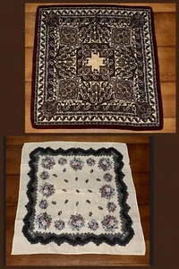 2 sciarpe sciarpa collo GLENTEX quadrate paisley fiori avorio marrone vintage anni 80 - Foto 1 di 12