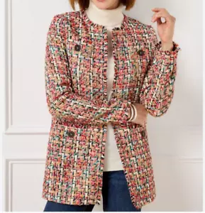 Talbots Candy Tweed Fransen Topper Jacke Damengröße 6 Knopfleiste Taschen - Bild 1 von 9