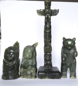 Ancient Set of Hand-Carved Jade Native American Figures
