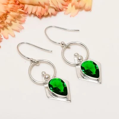 Pendiente de joyería de plata de ley 925 con piedras preciosas de diopsido cromado, pendiente hecho a mano Foto 1 de 4