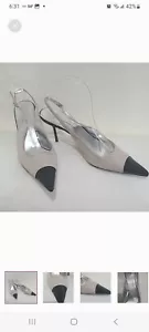 Dolce & Gabbana Light Nude Suede Black Patent Leather Pointy Toe Slingback - Picture 1 of 16