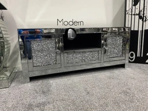 Luxury Mirrored Crushed Diamond TV Stand, Sparkle Glitz TV Unit, Up to 60' TV - Picture 1 of 10
