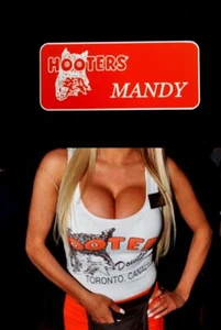 Hooters Uniform Mandy Name Tag Pin Halloween costume extra bar maid cheerleader - Picture 1 of 2