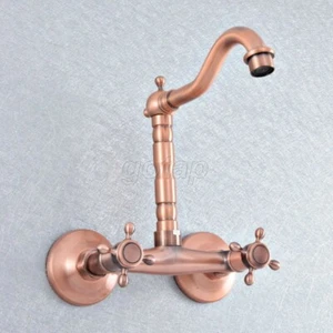 Antique Red Copper Wall Mount Kitchen Sink Faucet Swivel Spout Basin Mixer Tap - Picture 1 of 8