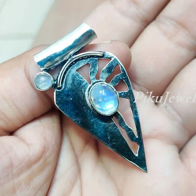Pietra di Luna Multi Gemma Argento Sterling 925 Brillante Ciondolo Gioielli... - Immagine 1 di 4