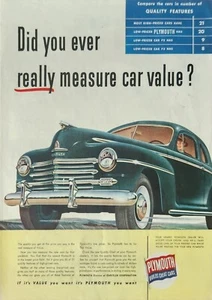 1947 Plymouth green car Vintage Ad Did you ever really measure car value - Picture 1 of 1