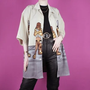 VINTAGE beige 2000s y2k 90s mens womens anime street print shirt top xl large - Picture 1 of 9