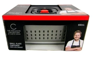 Curtis Stone Collection Coles 690ml Small Glass Container With Lid & Basket New - Picture 1 of 6