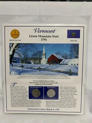 2001 Vermont BU P&D Postal Commemorative Society Statehood Quarters & Stamps - Image 1 of 2