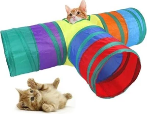 Foldable Rainbow Cat Tunnel for Indoor Cats Interactive, Rabbit Tunnel Pet Toys - Picture 1 of 9