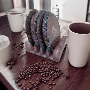 Crystal Coaster Modern Design | Absorbent Glass Coasters for Drinks Set of 4 - Picture 1 of 4
