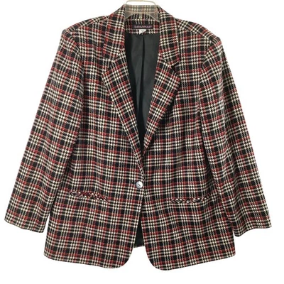 Savannahs Wool Blend Blazer Womens Size 18 Plaid Jacket Academia Business - Image 1 of 4