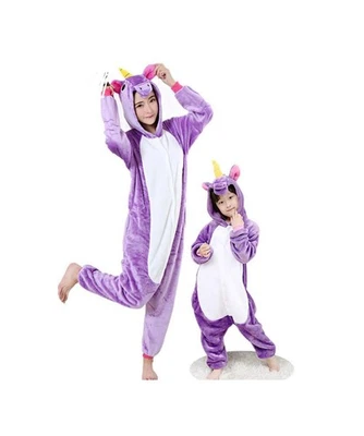 Winter Kigurumi flannel unisex Animal Cartoon Unicorn  Pajamas for adult & Kids - Image 1 of 2