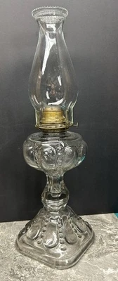 Antique Queen Anne Pedestal Oil Lamp Clear Glass Bubble Design W/ Chimney 1800s - Image 1 of 4