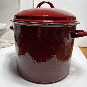 Paula Deen groß 12 Qt. Suppentopf rot gesprenkelt Emaille Stahl mit Deckel - Bild 1 von 7