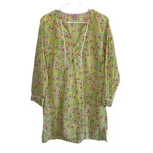 Lily Pulitzer Kleid Medium Limettengrün Blumen Langarmkleid V-Ausschnitt Preppy - Bild 1 von 9