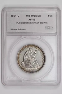 1861-O SEATED LIBERTY HALF DOLLAR CSA WB-103 CHOICE XF/AU - Picture 1 of 2