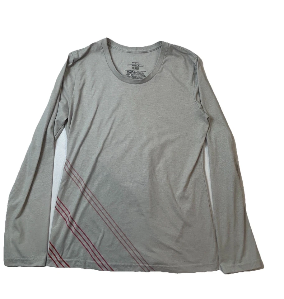 Camisa Patagonia Manga Larga Mujer M Gris Rojo Rayas Ropa Activa Rendimiento Top Foto 1 de 4