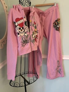 Ed Hardy Tiger Dagger Cropped Hoodie/Hose Pink XL Zip Front Love Kill Slowly - Bild 1 von 9