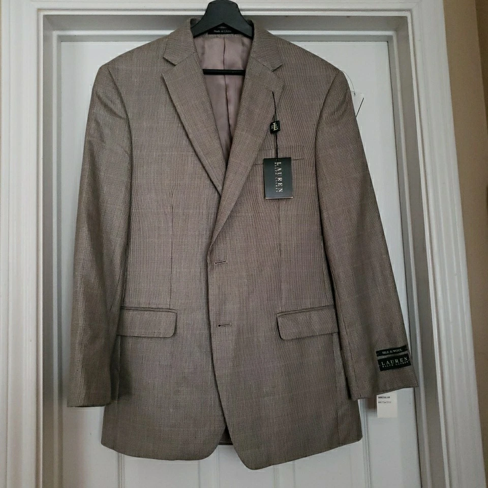 Nuevo con etiquetas Blazer de Lana de Seda Lauren Ralph Lauren Abrigo Deportivo Marrón Estampado Foto 1 de 4