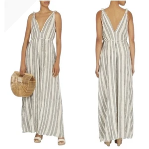 LoveShackFancy Dress Women XS Ivory Gray Striped Georgica Maxi Luxury Boho - Picture 1 of 12