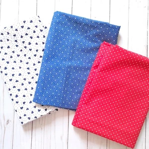 Blue Hearts/Red Mini Hearts/Blue Polka Dot Cotton Fabric Bundle - 3 Fabrics - Picture 1 of 9