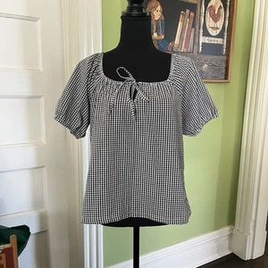 Spring cowgirl black and white gingham puffy sleeve blouse top size medium - Bild 1 von 12